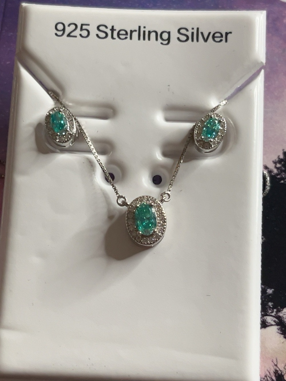 Peridot Green Moissanite Halo Necklace & Stud Earrings Set 1.14 CTW 925